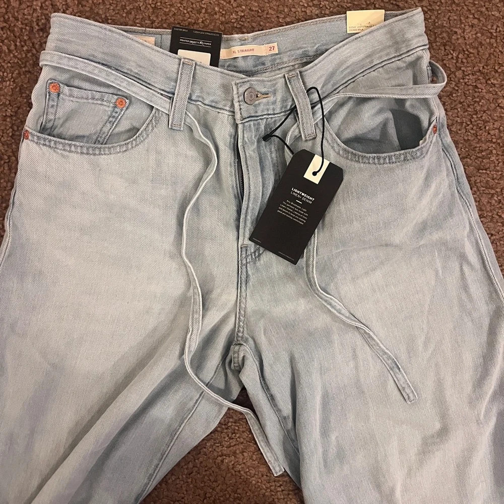NWT Levi's XL Baggy Straight Jeans Light Wash Blue Size 27x31 Tie Waist Y2K - Picture 4 of 12